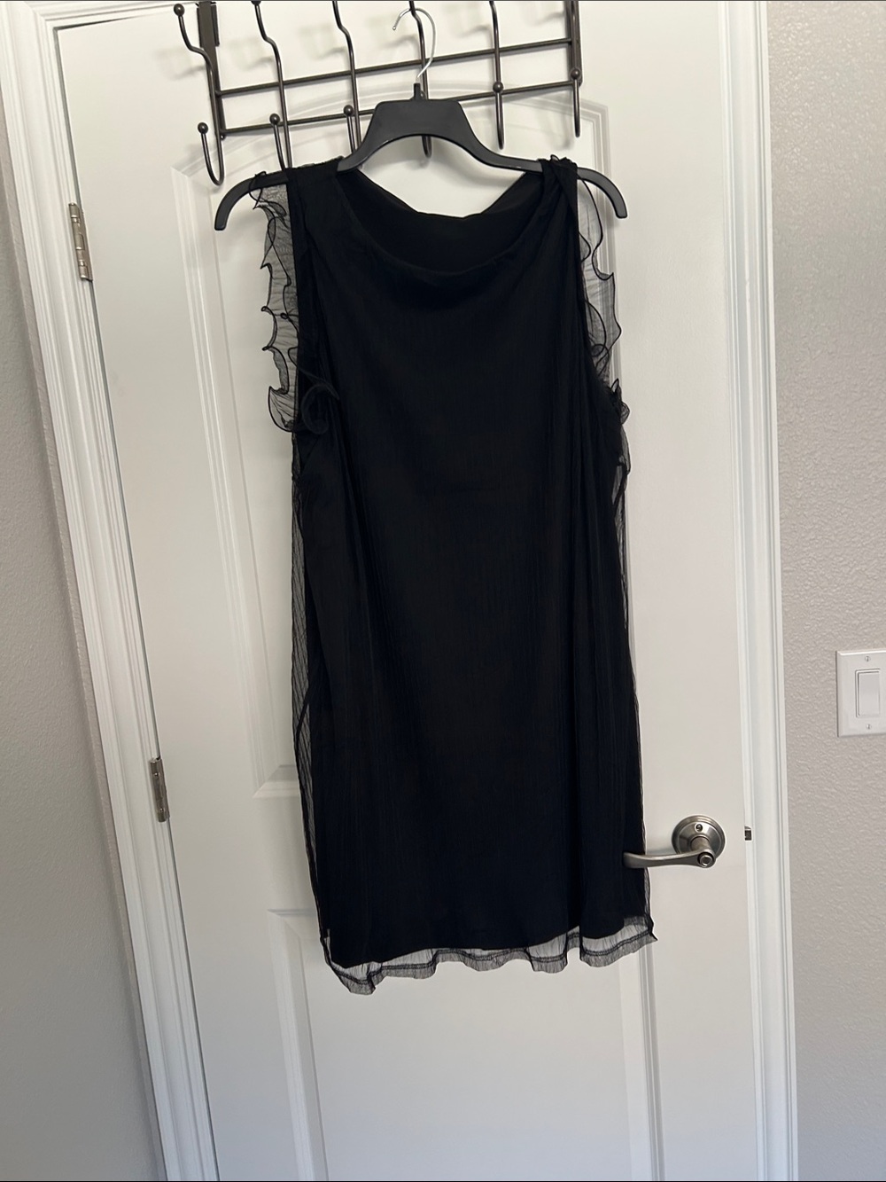 City Chic Black Sleeveless Midi Dress with Sheer Ruffle Trim